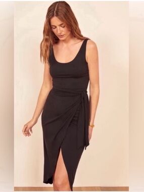REFORMATION Kaila Black Jersey Knit Wrap Tank Midi Dress Small